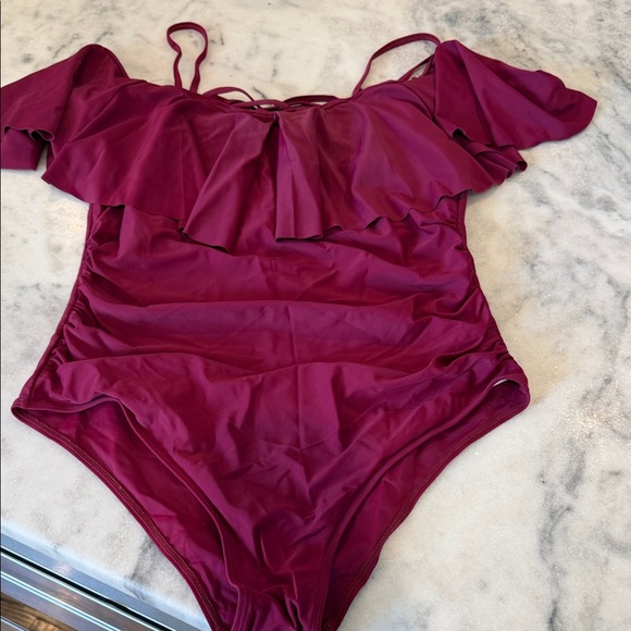 Other - Women’s Off-Shoulder One-Piece Swimsuit in Berry